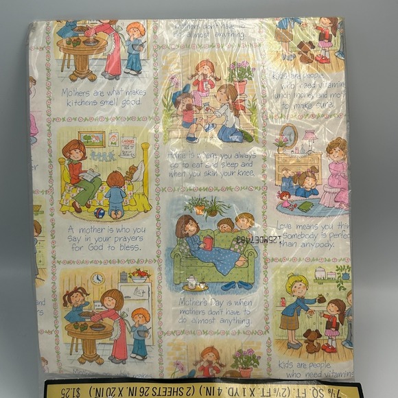 Vintage Hallmark Mothers Day Gift Wrap Ensemble Bow Card Wrapping Paper Sheets - Picture 5 of 12